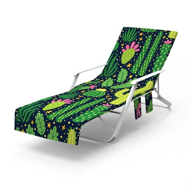 Printed Microfiber Towel Beach Chair Cover With Pockets