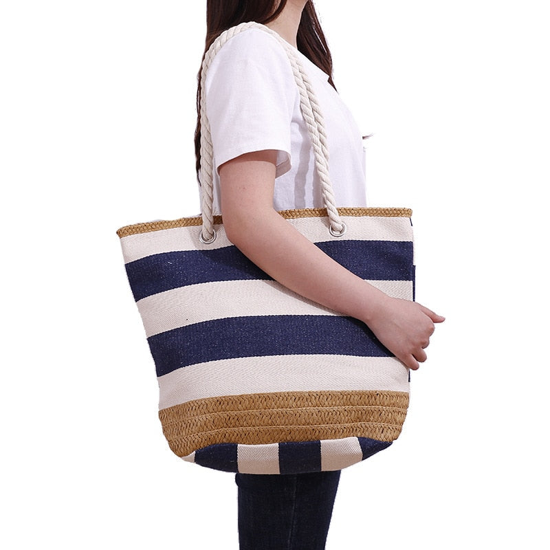 Striped Canvas Beach Bag