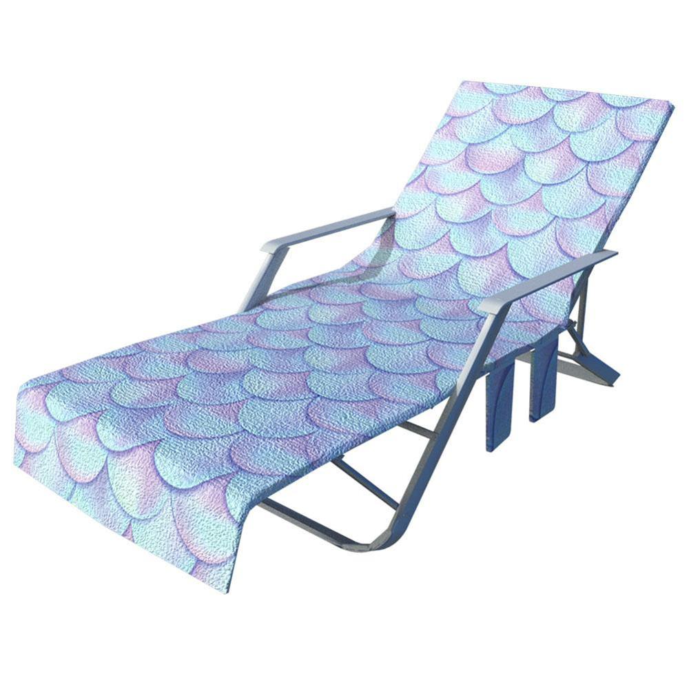 Printed Microfiber Towel Beach Chair Cover With Pockets