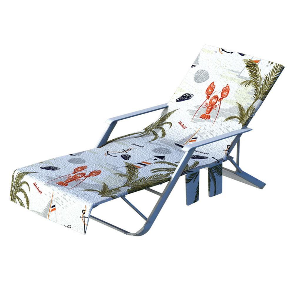 Printed Microfiber Towel Beach Chair Cover With Pockets