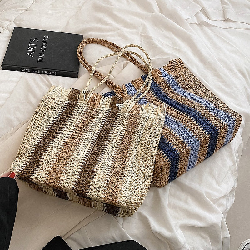 Striped Straw Beach Bag