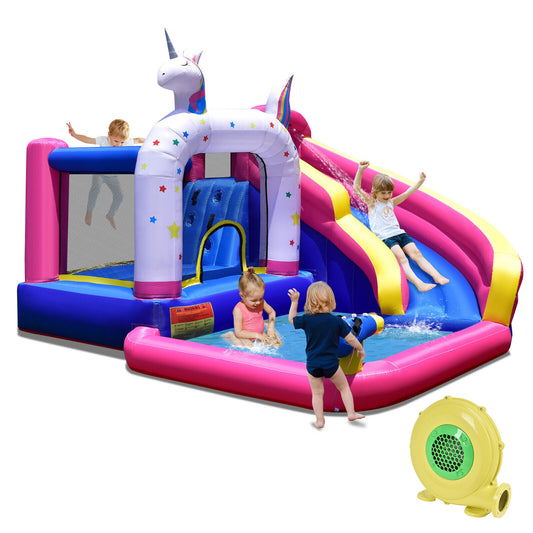 Unicorn Inflatable Water Slide Kids Bounce Castle w/ 480W Air Blower