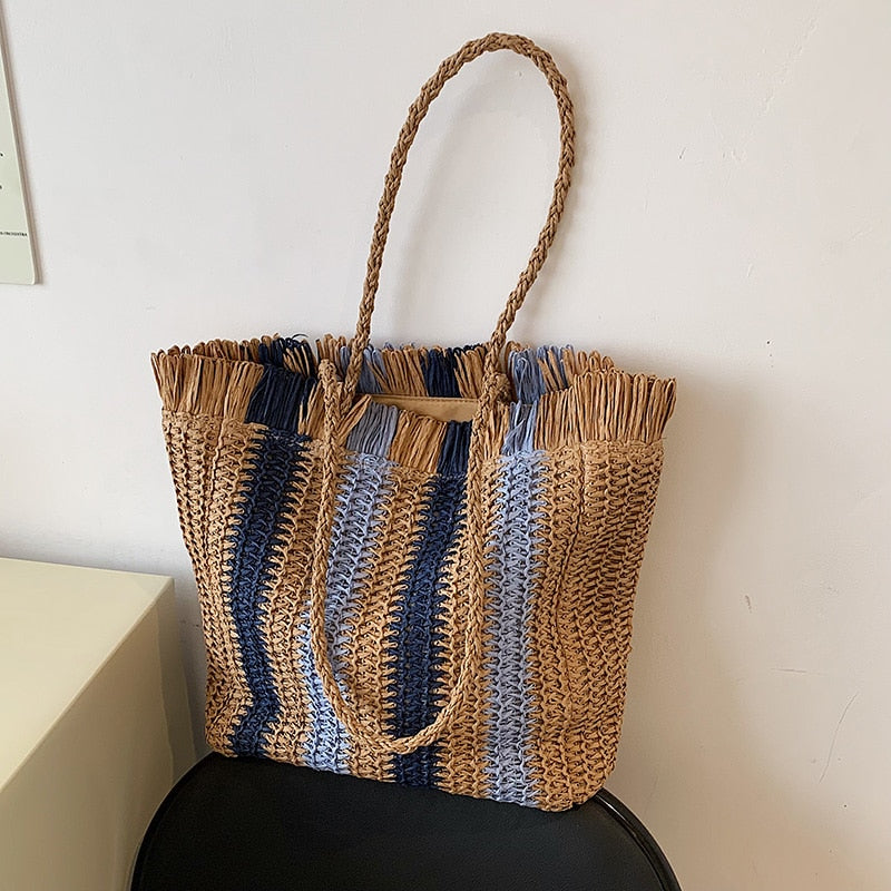 Striped Straw Beach Bag