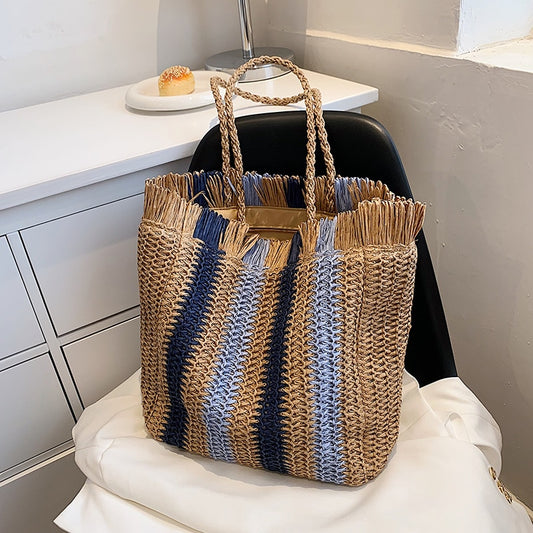 Striped Straw Beach Bag