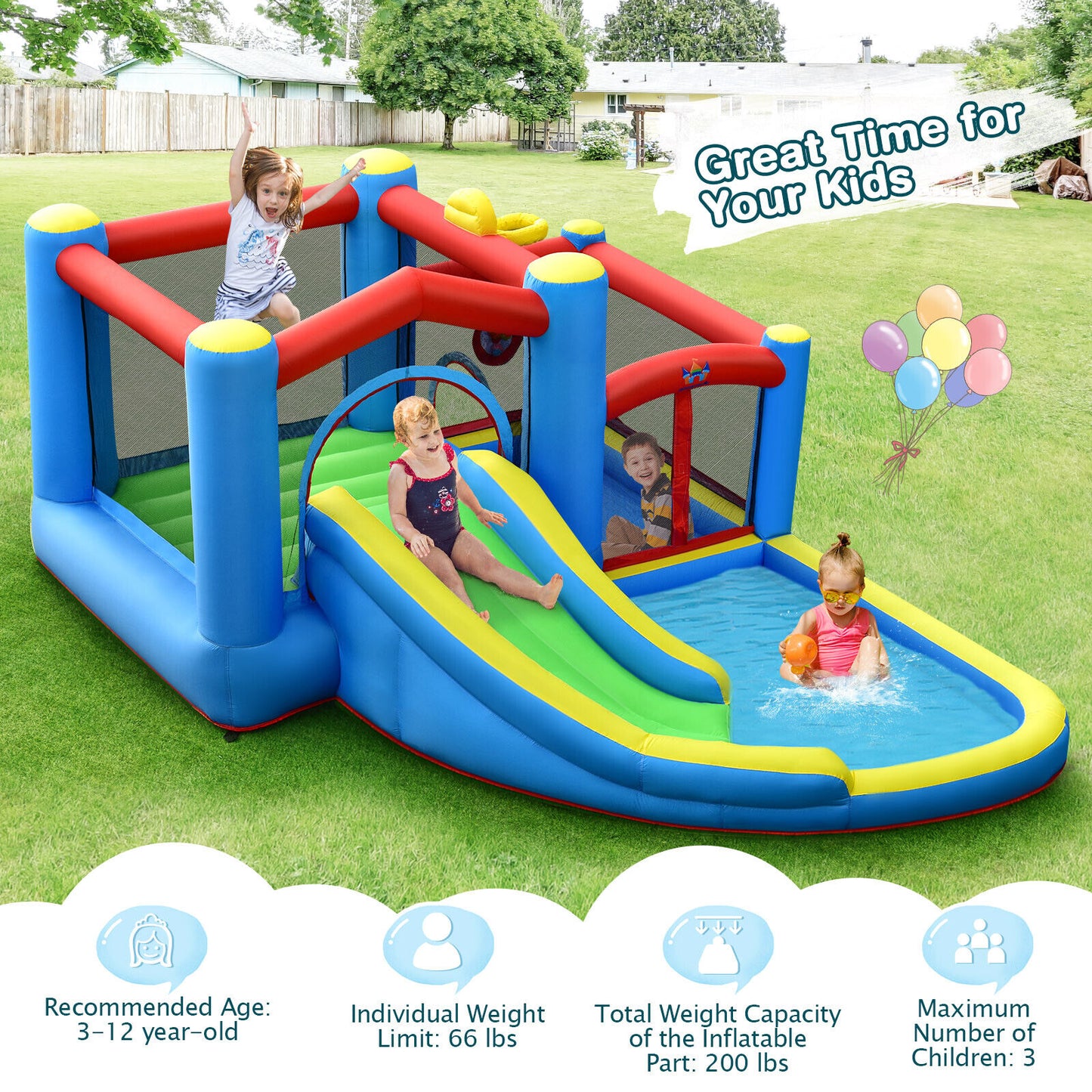 Inflatable Slide Bounce Castle with 480W Blower