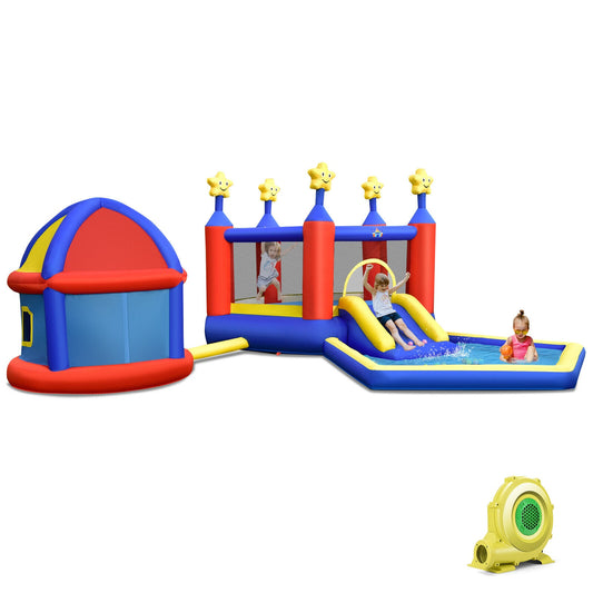 Inflatable Bouncy Castle With Slide, Large Jumping Area, Playhouse & amp; 735W Blower