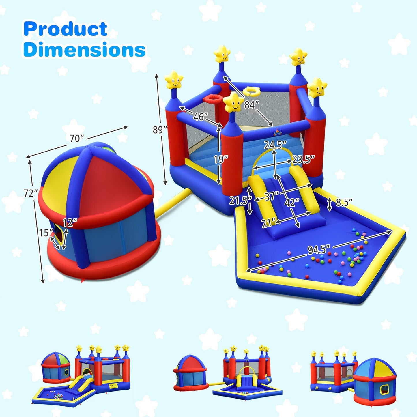 Inflatable Bouncy Castle With Slide, Large Jumping Area, Playhouse & amp; 735W Blower