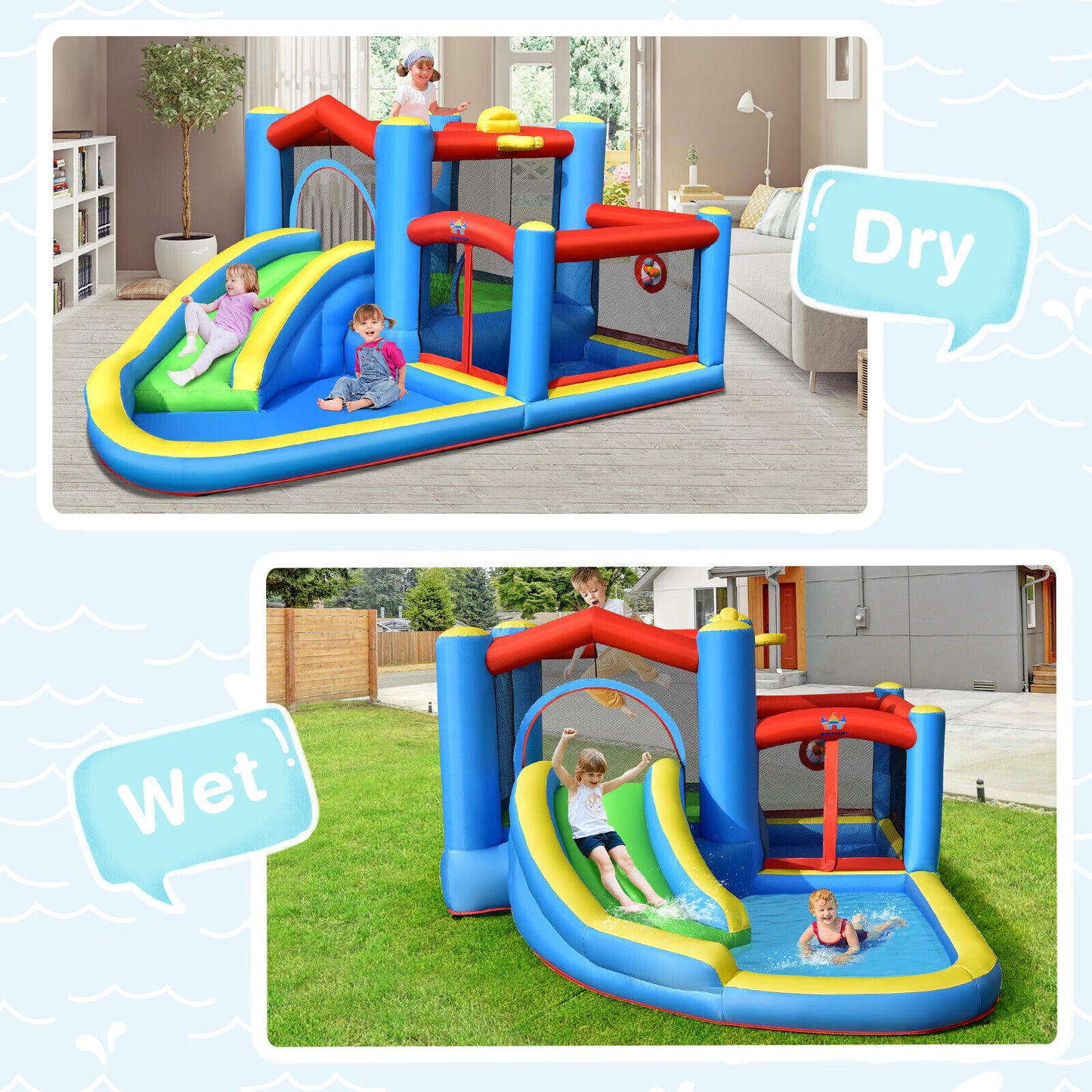 Inflatable Slide Bounce Castle with 480W Blower