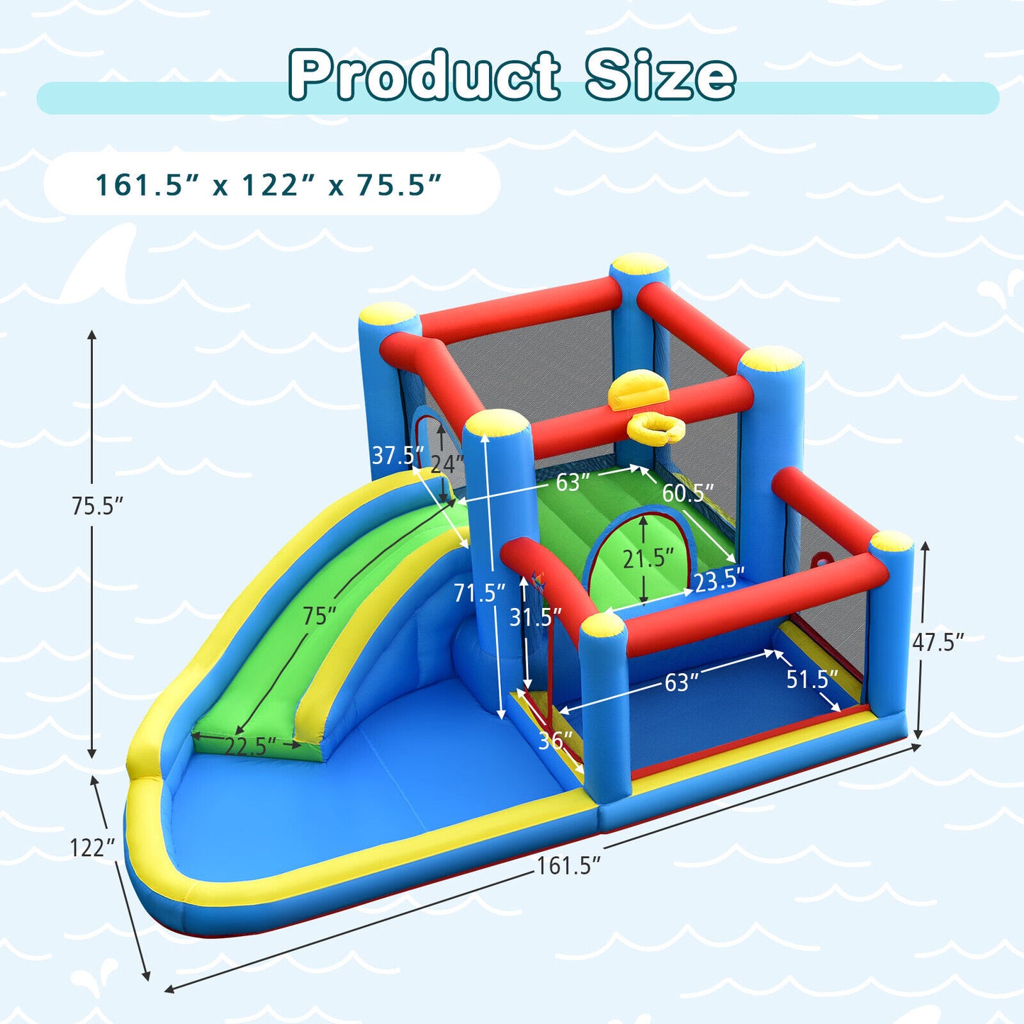 Inflatable Slide Bounce Castle with 480W Blower