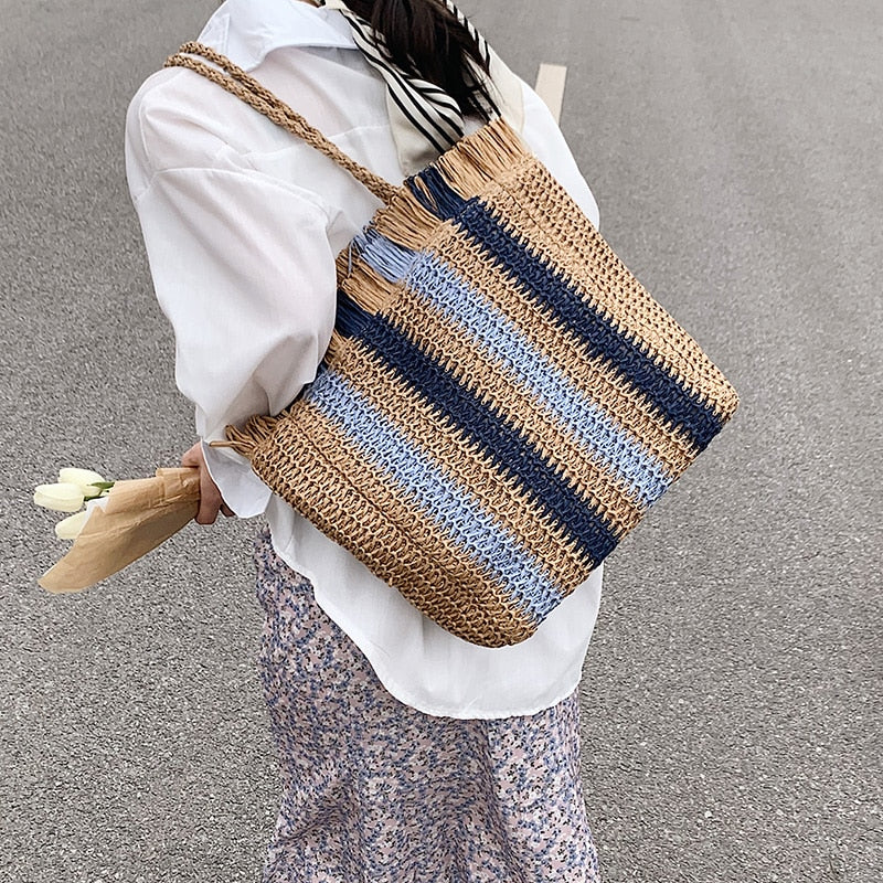 Striped Straw Beach Bag